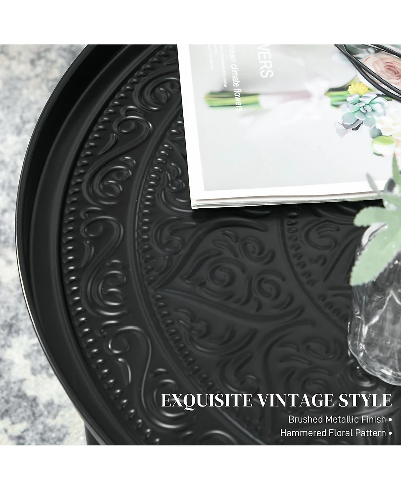 Homcom 24" Round Table with Hamme Tray Top & Metal Frame,