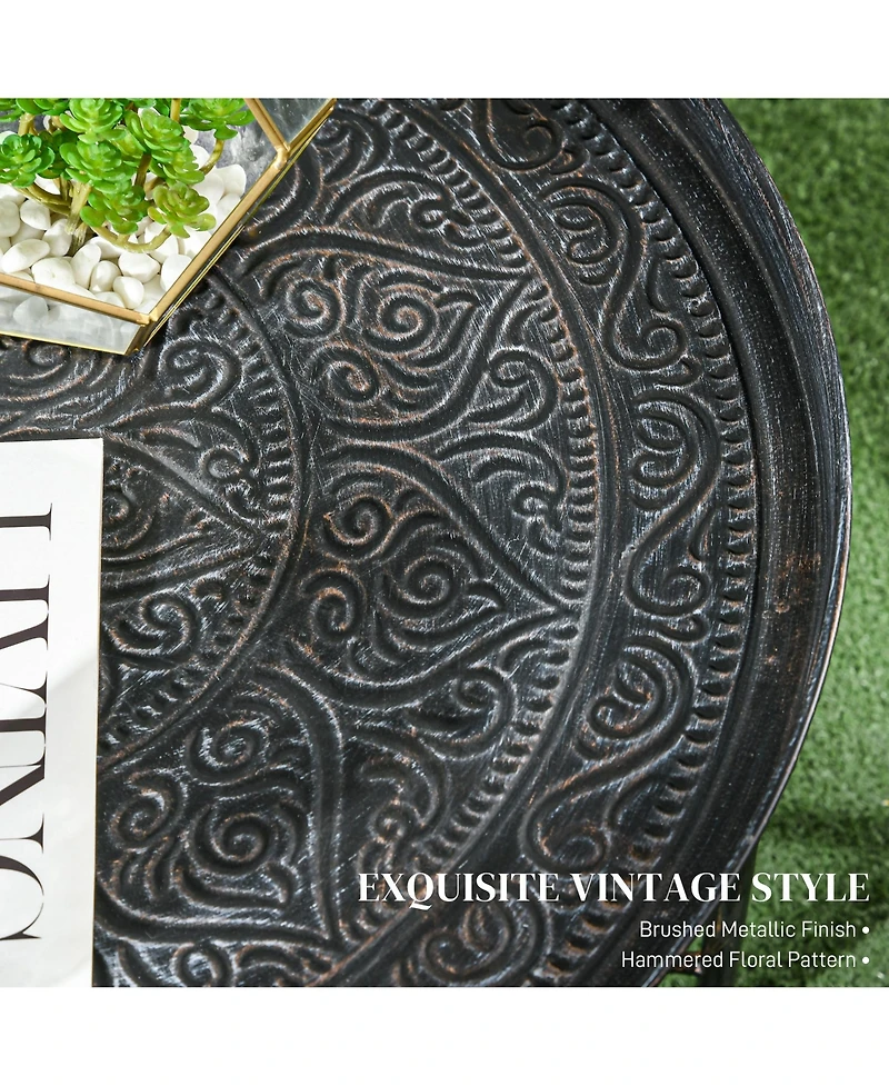 Homcom 24" Round Table with Hamme Tray Top & Metal Frame,