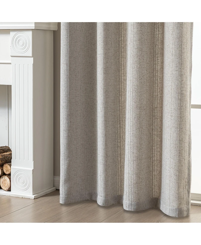 Awesome Home Linen Blend Solid Striped Room Darkening Curtains Pair
