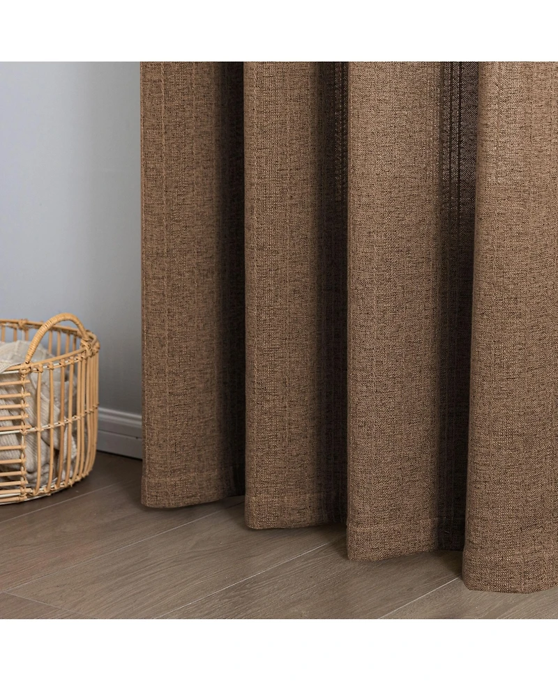 Awesome Home Linen Blend Solid Striped Room Darkening Curtains Pair