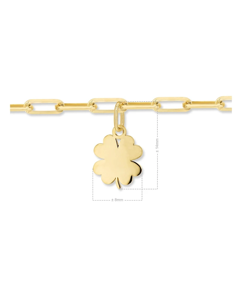 Devata Clover Heart Charm with Paperclip Chain Bracelet in 14K Gold, 7 in, approx. 2.8 grams.