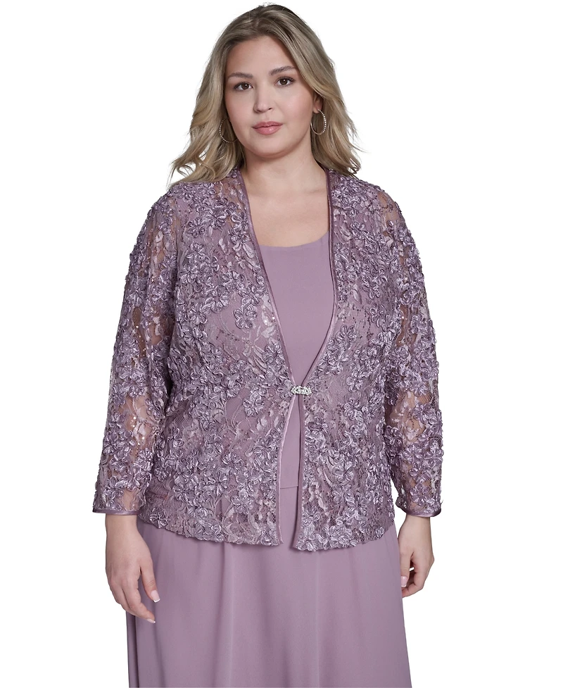 Jessica Howard Plus Soutache Jacket and Fit & Flare Dress, 2-Piece Set