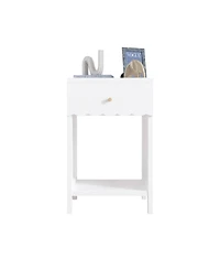 sumyeg Minimalist Scalloped Edge Nightstand with Drawer and Open Shelf in White