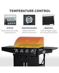 Outsunny 4 Burner Propane Gas Grill with Side Burner,