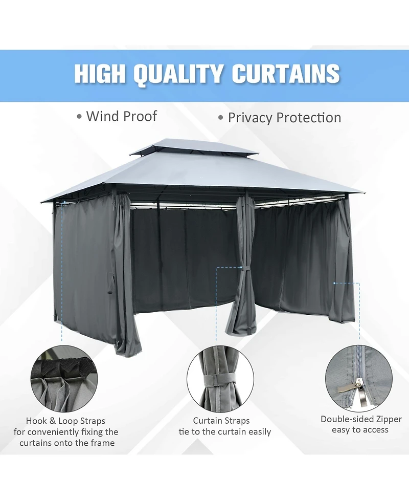 Outsunny 10' x 13' Outdoor Soft Top Gazebo Pergola with Curtains, 2-Tier Steel Frame Gazebo for Patio, Sage Grey