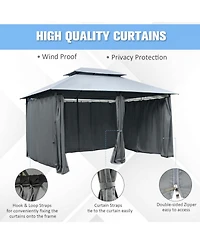Outsunny 10' x 13' Outdoor Soft Top Gazebo Pergola with Curtains, 2-Tier Steel Frame Gazebo for Patio, Sage Grey