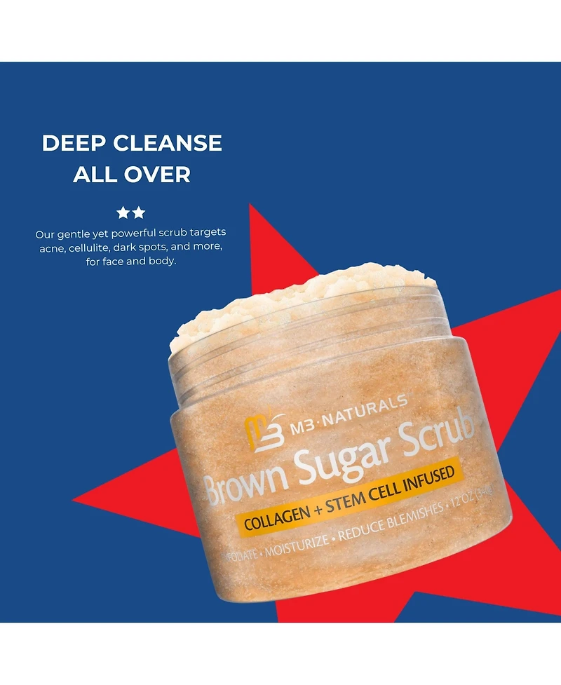 M3 Brown Sugar Body Scrub with Collagen Stem Cell Exfoliating Body Scrubber Face Cleanser Fight Skin Care Appearance Cellulite Fine Line Stretch Mark