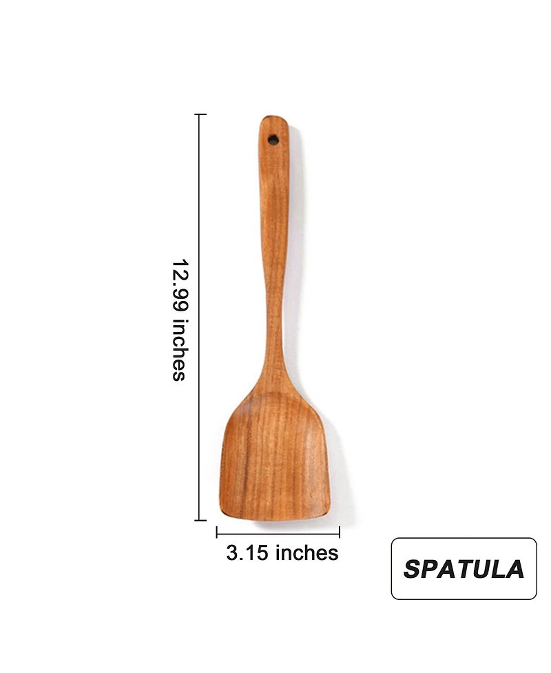Sugift 9-Piece Natural Teak Wooden Kitchen Utensils Set