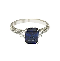 Suzy Levian Sterling Silver Sapphire & Created White Sapphire Emerald Cut Proposal Ring (8 mm