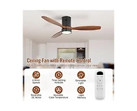 Sofucor 52-inch Classic Black 3-Blade Flush Mount Ceiling Fan with Light and Remote Control
