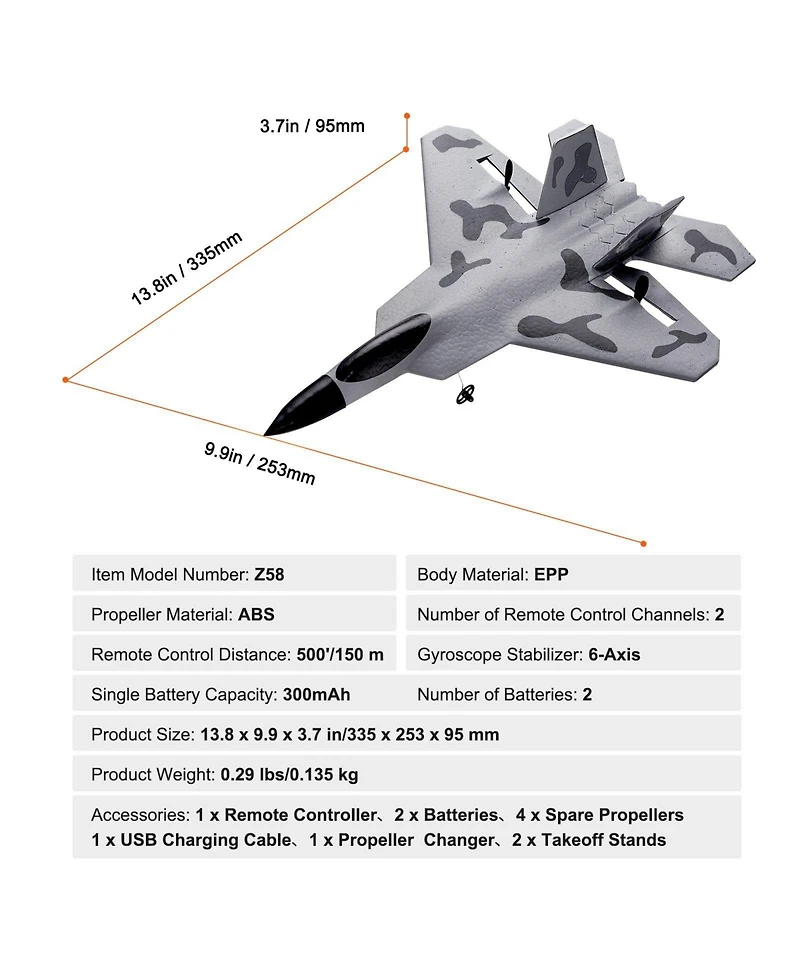 Mecale Rc Plane, 2.4GHz 2-Channel Fighter with 6-Axis Gyro, 2 Batteries, Ready-to-Fly Glider for Adults & Kids