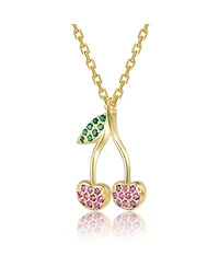 14K Gold Plated with Pink and Green Cubic Zirconia Cherry Blossom Necklace