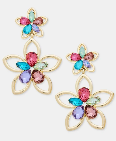 Karl Lagerfeld Paris Multicolor Crystal Flower Double Drop Earrings