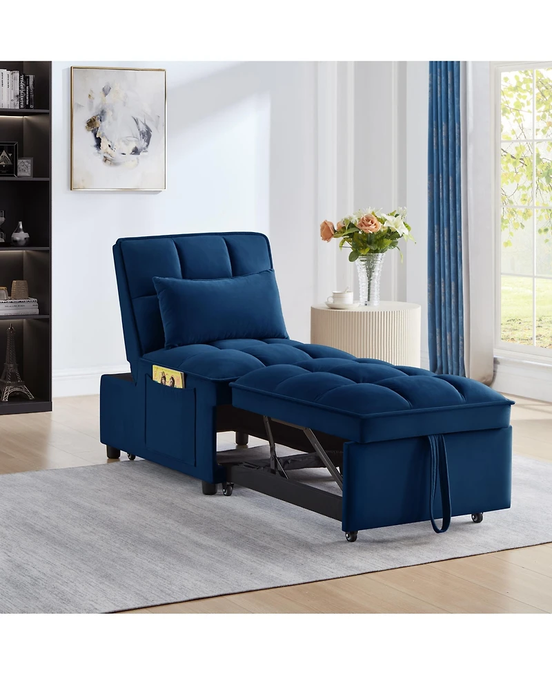 sumyeg 4-in-1 Convertible Sofa Bed with Storage Pockets Adjustable Backrest and Chaise Lounge