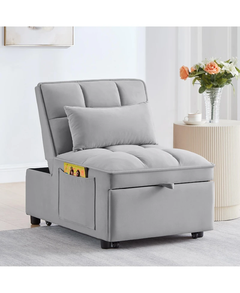 sumyeg 4-in-1 Convertible Sofa Bed with Storage Pockets Adjustable Backrest and Chaise Lounge