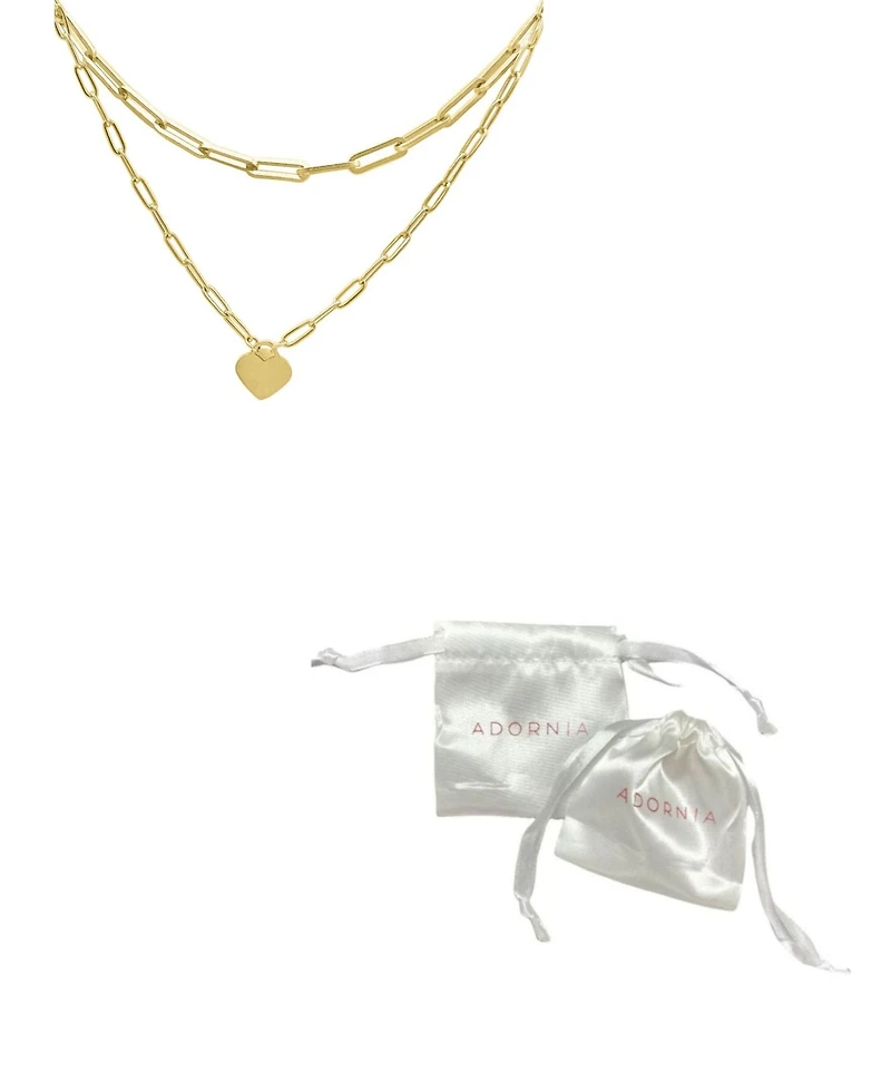 Adornia Layered Paper Clip Chain Heart Pendant Necklace