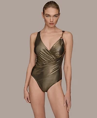 Donna Karan Women's Wrap Front One-Piece Swimsuit