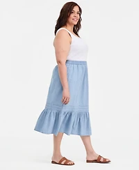 Style & Co Plus Size Cotton Chambray Pintucked Pull-On Skirt, Macy's Exclusive