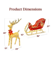 Best Choice Products Lighted Christmas 4ft Reindeer & Sleigh Outdoor Yard Decoration Set w/ 205 Led Lights, Stakes