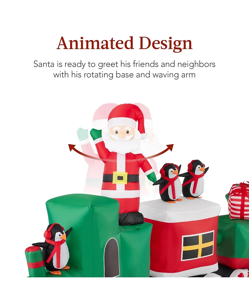 Best Choice Products 8.5 x 5ft Pre-Lit Inflatable Christmas Train & Animated Santa Claus w/ 10 Led Lights, Ground Stakes