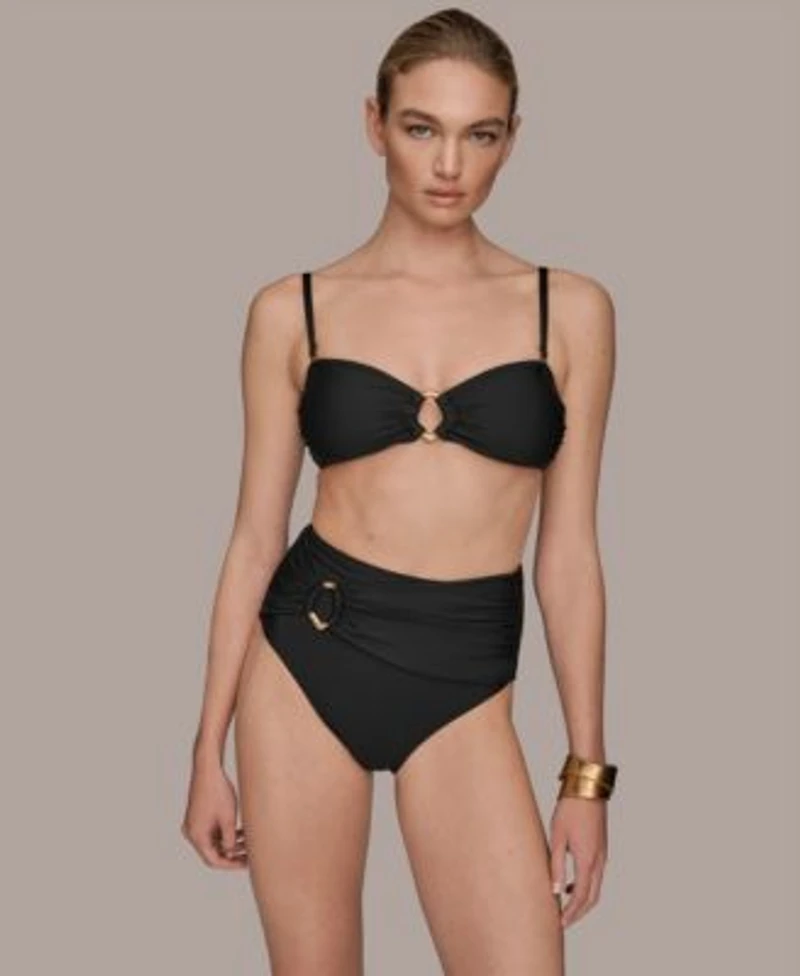 Donna Karan New York Womens Shirred Bandeau Bikini Top Bottoms