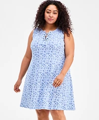 Style & Co Plus Floral-Print Lace-Up Dress, Macy's Exclusive