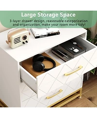 Gaomon 3-Drawer Wooden Bedroom Dresser, Pink Storage Chest with Gold Handles, Modern Bedside Organizer for Bedroom