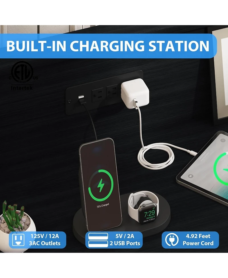 gaomon 6-Drawer Bedroom Dresser with Led Lighting and Power Outlet Wide Modern Chest 2-Tier Open Storage for Living Room Hallway or Entryway