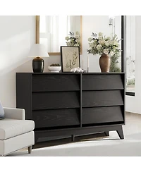 Gaomon Fluted 6-Drawer Dresser With Faux Marble Top, Modern Curved Tv Stand，Sturdy Storage Cabinet for TVs Up to 55"