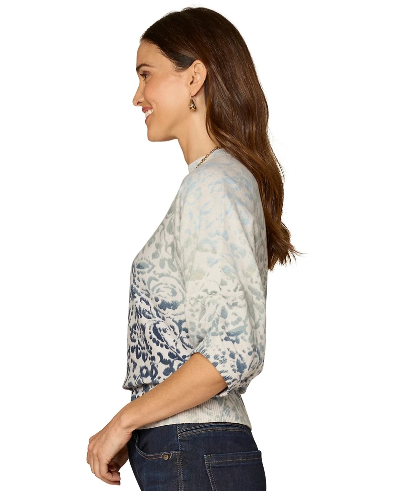 Democracy Petite Round Neck Dolman-Sleeve Printed Top