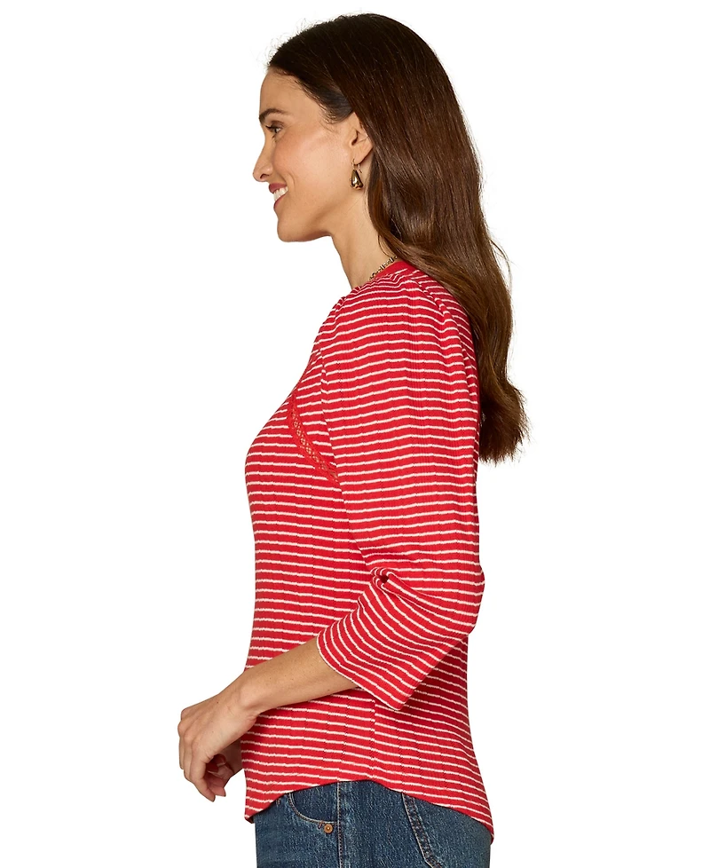 Democracy Petite Striped Boat Neck Knit Top