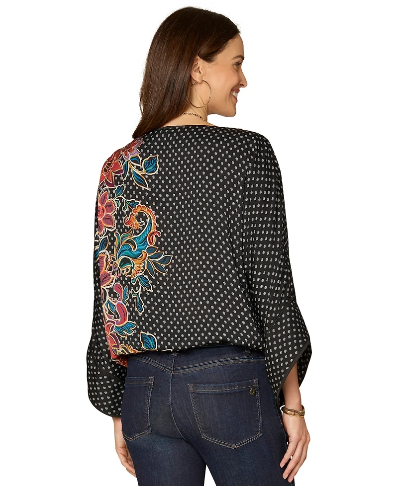 Democracy Petite Boat Neck Dolman-Sleeve Printed Top