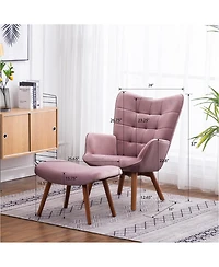 Contemporary Silky Velvet Tufted Accent Chair with Ottoman, Yellow