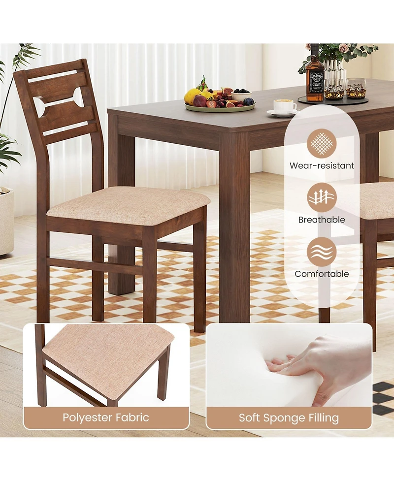 Gymax Dining Chair Set of w/ Rubber Wood Frame Padded Seat Curved Backrest