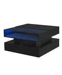 Streamdale Furniture Lift-Top Coffee Table w/ Drawers Glass Top & Led