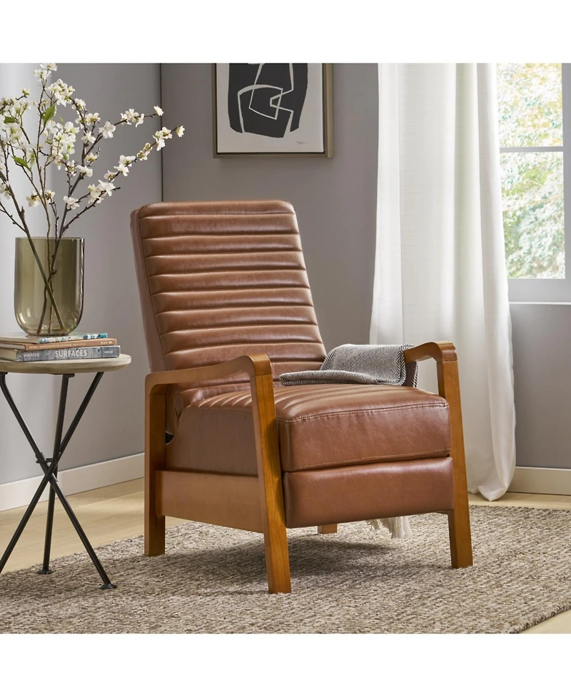 Streamdale Furniture Streamdale Faux Leather Wood Hand Manual Club Recliner