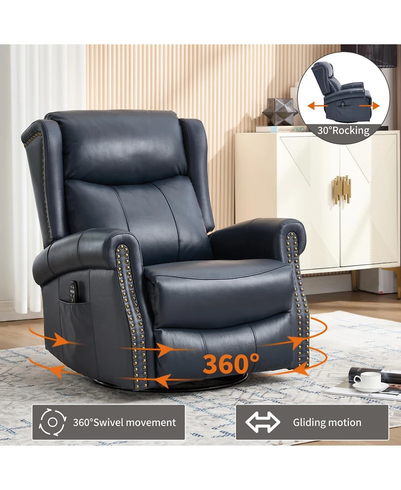 Streamdale Blue Leather Heat Massage Rocker Recliner