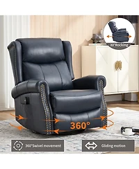 Streamdale Blue Leather Heat Massage Rocker Recliner