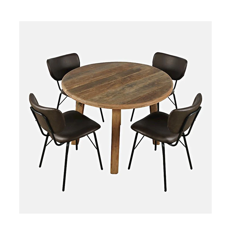 Jofran Five Piece Round Rustic Reclaimed Solid Wood Round Dining Set