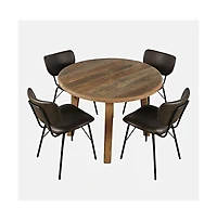 Jofran Five Piece Round Rustic Reclaimed Solid Wood Round Dining Set