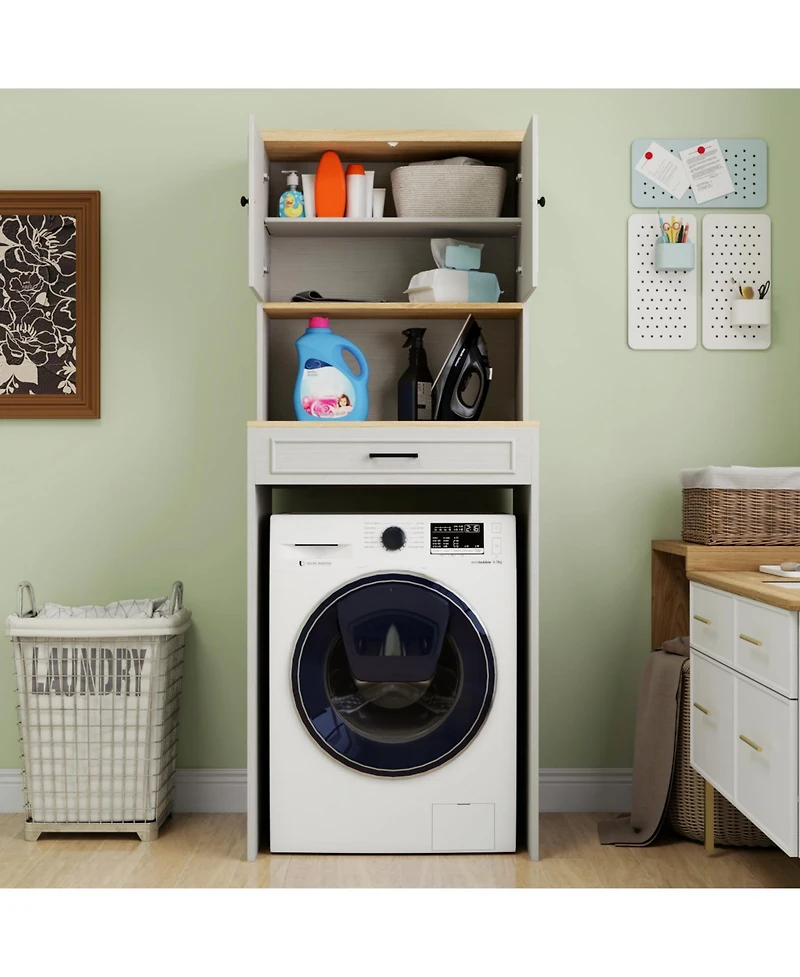 Streamdale Furniture Over the Washer and Dryer Storage Cabinet - Antique White