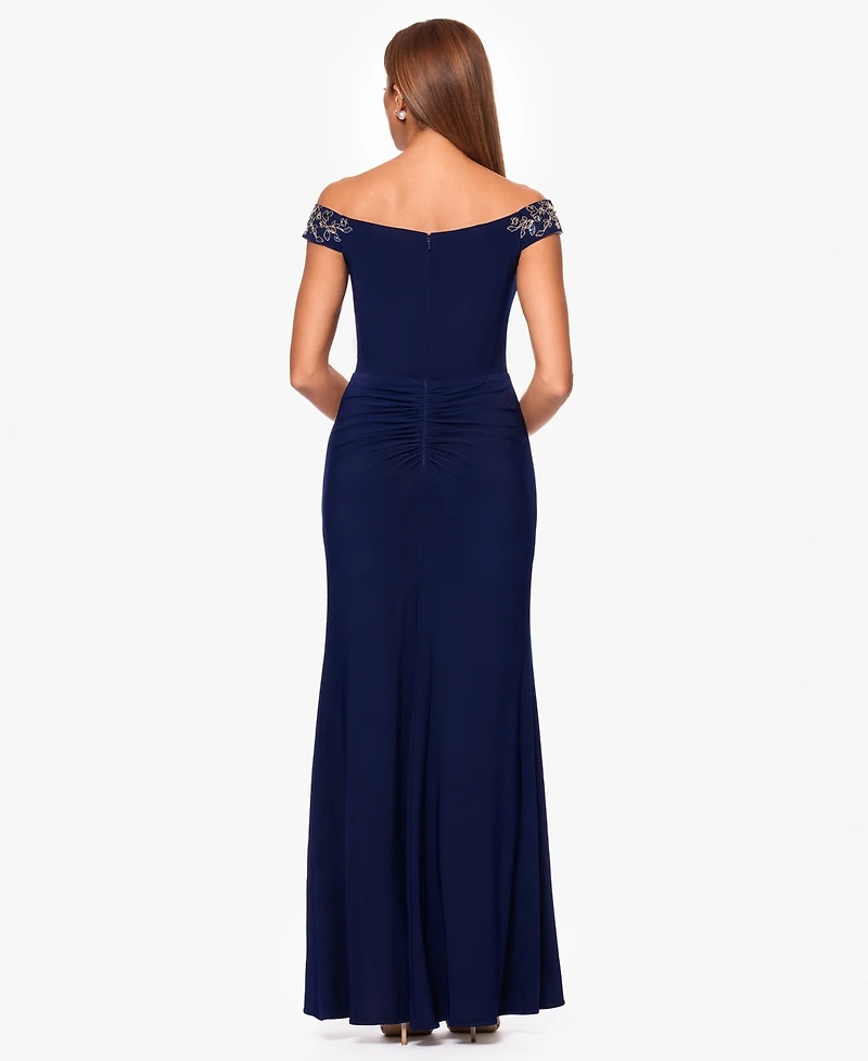 Xscape Women's Off-The-Shoulder Side Slit Ball Gown
