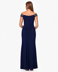 Xscape Women's Off-The-Shoulder Side Slit Ball Gown