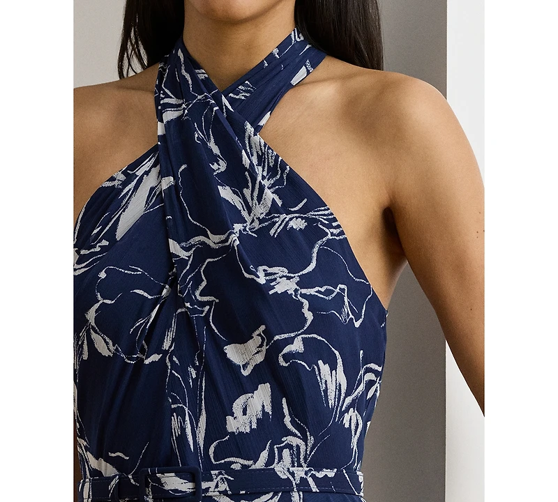 Lauren Ralph Women's Floral Belted Georgette Halter Gown