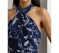 Lauren Ralph Women's Floral Belted Georgette Halter Gown