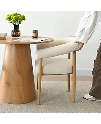 Maison Boucle 3-Piece Round Dining Table Set for 2 with Boucle Armchairs, Modern Wood Finish Table and Upholstered Chairs for Small Spaces