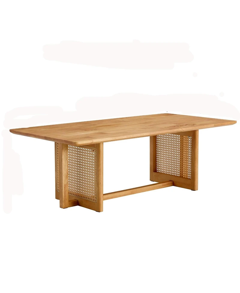 47.24" Rectangular Solid Wood Coffee Table with Imitation Rattan Design, for Living Room
