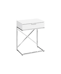 Accent Table, Side, End, Nightstand, Lamp, Storage Drawer, Living Room, Bedroom, Glossy White Laminate, Chrome Metal, Contemporary, Modern