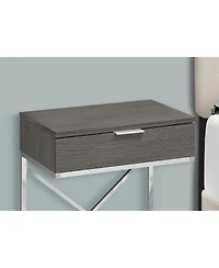 Accent Table, Side, End, Nightstand, Lamp, Storage Drawer, Living Room, Bedroom, Grey Laminate, Chrome Metal, Contemporary, Modern