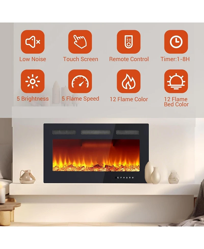 Gaomon 30" Wall Mounted Electric Fireplace Heater, 12 Flame Colors, Timer, Touch Screen, 750/1500W for Living Room